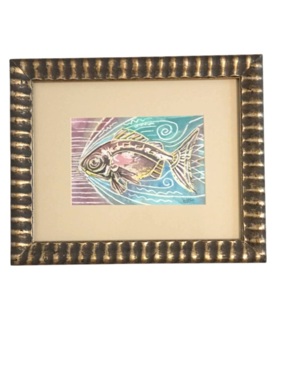 ORIGINAL Art J. Vincent Scarpace Fish Abstract Watercolor Vintage 2003 SIGNED